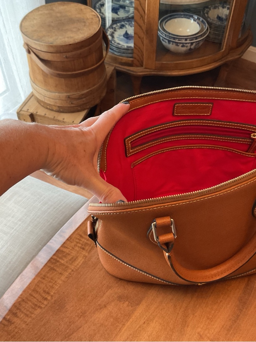 Dooney & Bourke Natural Saffiano Leather Zip Zip Satchel with Wallet - Picture 7 of 15